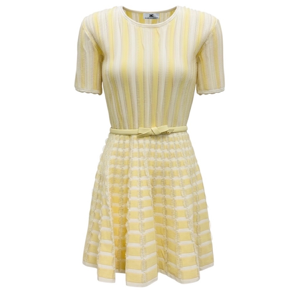 ELISABETTA FRANCHI LEMONADE / IVORY STRIPED KNITTED DRESS